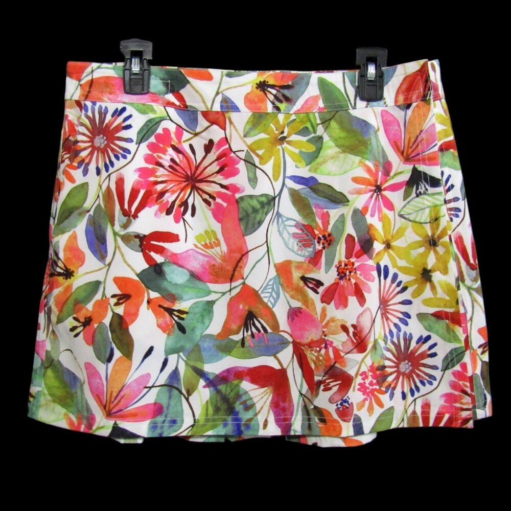RipSkirt Hawaii Skirt Size L White Multicolor Floral 16 In Length 1 Wrap Pockets